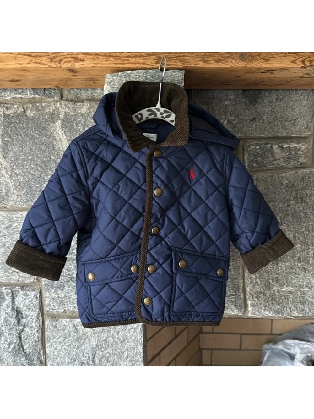 Ralph Lauren Boys' Navy Quilted Puffer Jacket with Red Polo Logo